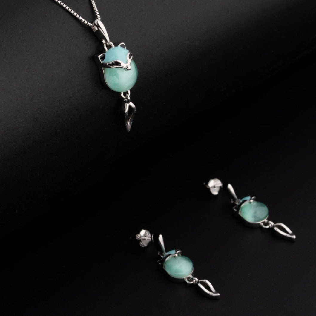 Fox Charm with Aqua Gemstone