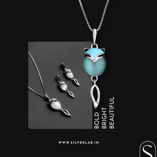 Fox Charm with Aqua Gemstone