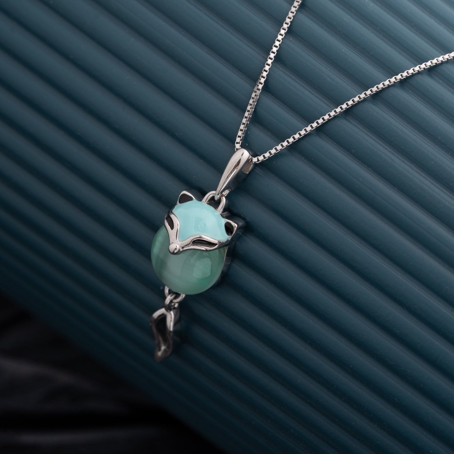 Fox Charm with Aqua Gemstone