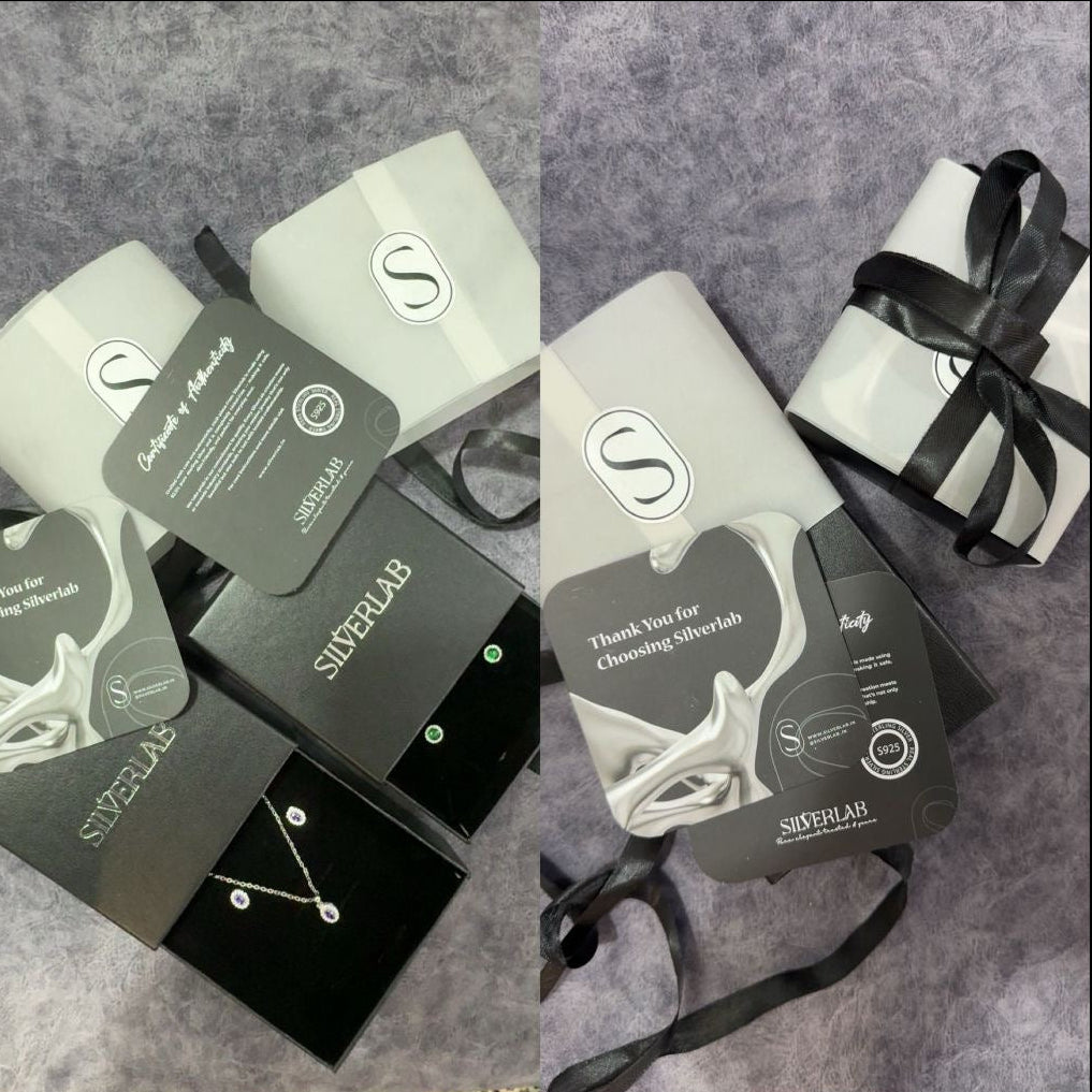 Silverlab packaging with product and branding on a gray surface