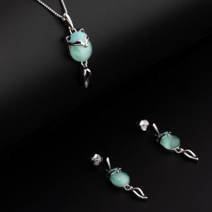 Fox Charm with Aqua Gemstone