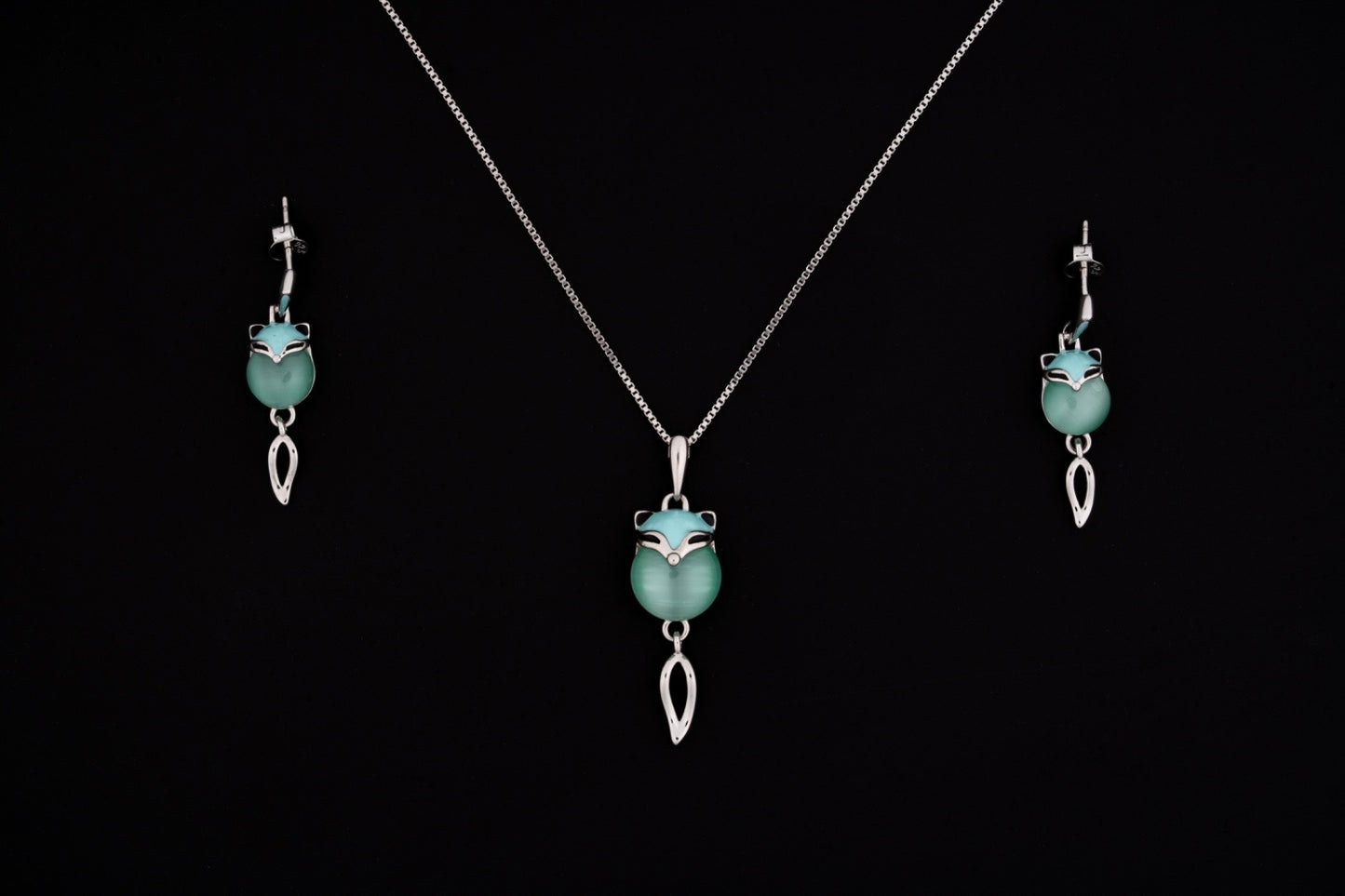 Fox Charm with Aqua Gemstone